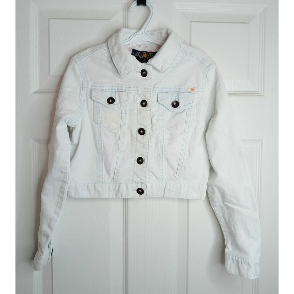 Lucky Brand Girls Small Very Light Blue Denim Jean Jacket Button Front Stretchy
